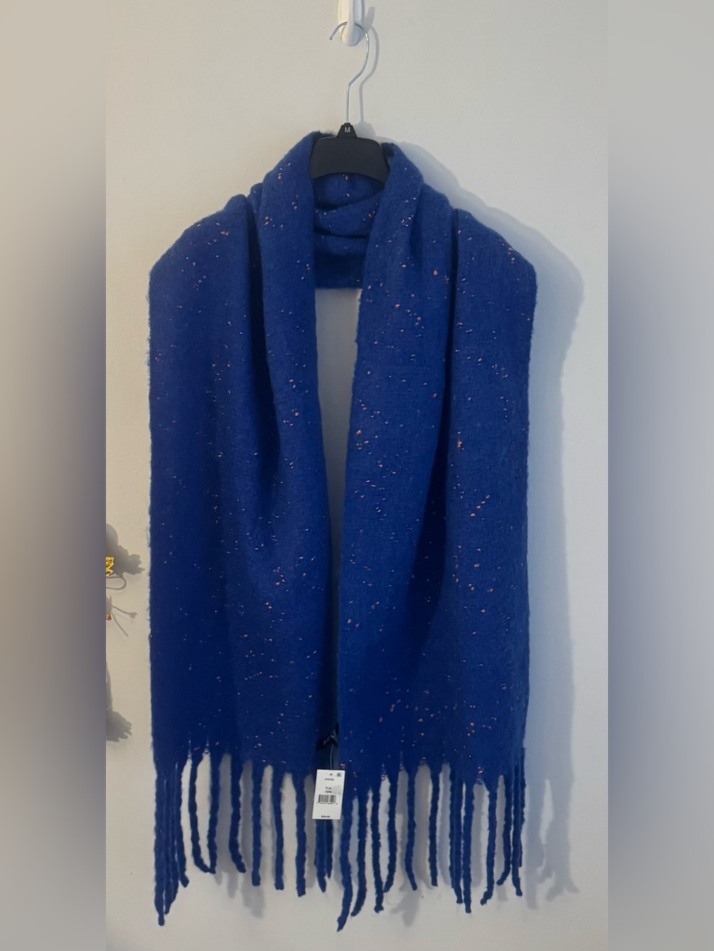 NWT DKNY Pop-Neon Speckled Scarf Blue Orange Oversized Fringe DY0195